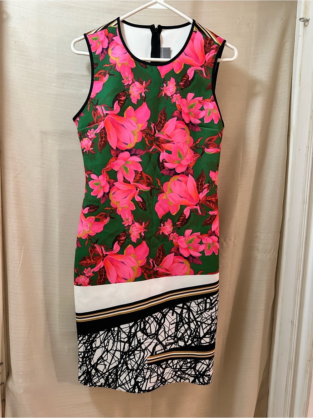 Clover Canyon Floral Scuba Sheath Dress Pink Green Graphic Print Size Large